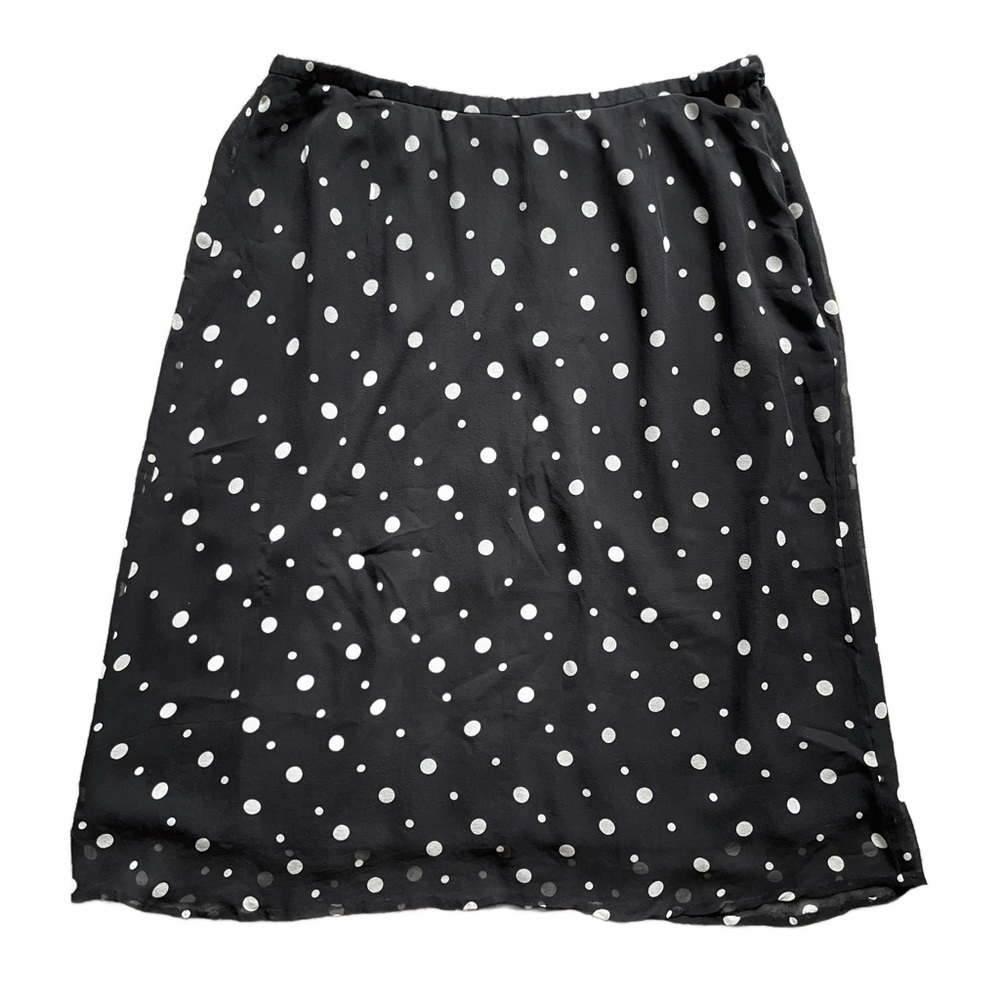 Talbots Vintage 100% Silk Black and White Polka Dot Midi Slip Skirt 16